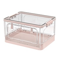 Ящик пластиковый складной прозрачный, дно розовое, 490х360х280 мм, с колесиками в Шымкенте Ящик пластиковый складной прозрачный, дно розовое, 490х360х280 мм, с колесиками в Шымкенте