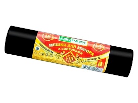 Мешки для мусора 120 л, с завязками, черные, в рулоне 10 шт., ПНД, 15 мкм, 800х750 мм, VIP, Z12010black в Шымкенте