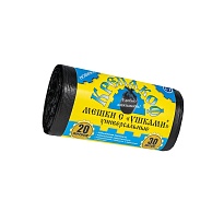 Мешки для мусора 20 л, с ушками, черные, в рулоне 30 шт., ПНД, 10 мкм, 550х440 мм, Крепакоф, 4607075710405 в Шымкенте
