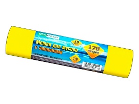 Мешки для мусора 120 л, с завязками, желтые, в рулоне 10 шт., ПНД, 15 мкм, 800х750 мм, VIP, Z12010yel в Шымкенте