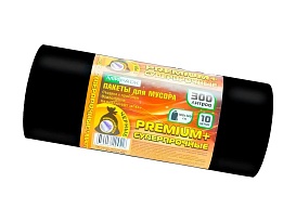 Мешки для мусора 300 л, черные, в рулоне 10 шт., ПВД 70 мкм, 1400х1000 мм, PREMIUM+, 30010160 в Шымкенте