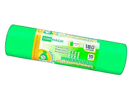 Мешки для мусора 180 л, ароматизированные, зеленые, в рулоне 10 шт., ПВД, 35 мкм, 1100х930 мм, PREMIUM+, 180105301 в Шымкенте