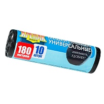 Мешки для мусора 180 л, с ушками, черные, в рулоне 10 шт., ПНД, 20 мкм, 1150х800 мм, Крепак, 4607075710498 в Шымкенте