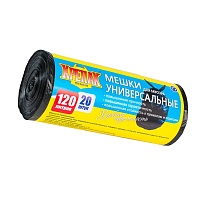 Мешки для мусора 120 л, черные, в рулоне 20 шт., ПНД, 15 мкм, 1100х700 мм, Крепак, 4607075710207 в Шымкенте