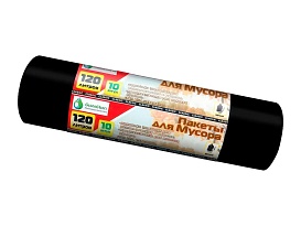Мешки для мусора 120 л, черные, в рулоне 10 шт., ПНД, 12 мкм, 1100х700 мм, MIRPACK Classik, 1201011 в Шымкенте