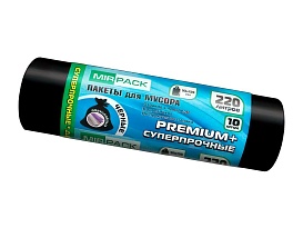 Мешки для мусора 220 л, черные, в рулоне 10 шт., ПВД, 45 мкм, 1250х930 мм, PREMIUM+, 2201068 в Шымкенте