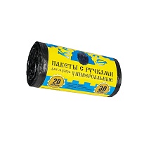 Мешки для мусора 20 л, с ручками, черные, в рулоне 30 шт., ПНД, 10 мкм, 550х440 мм, Крепакоф, 4607075710658 в Шымкенте