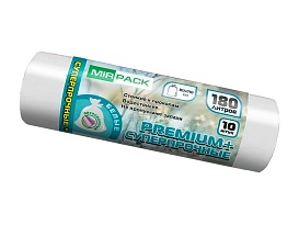 Мешки для мусора 180 л, ароматизированные, белые, в рулоне 10 шт., ПВД, 35 мкм, 1100х930 мм, PREMIUM+, 180105302 в Шымкенте