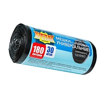 Мешки для мусора 180 л, с ушками, черные, в рулоне 30 шт., ПНД, 20 мкм, 1150х800 мм, Крепак, 4607075710399 в Шымкенте