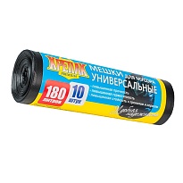 Мешки для мусора 180 л, черные, в рулоне 10 шт., ПНД, 20 мкм, 1150х800 мм, Крепак, 4607075710481 в Шымкенте