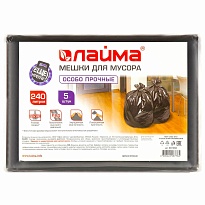 Мешки для мусора 240 л, черные, в пачке 5 шт., ПВД 60 мкм, 1400х900 мм, LAIMA, 601394 в Шымкенте
