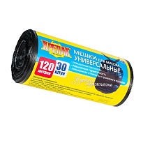 Мешки для мусора 120 л, черные, в рулоне 30 шт., ПНД, 15 мкм, 1100х700 мм, Крепак, 4607075710122 в Шымкенте