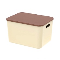Ящик пластиковый вкладываемый бежевый с коричневой крышкой 410х305х245 мм в Шымкенте Ящик пластиковый вкладываемый бежевый с коричневой крышкой 410х305х245 мм в Шымкенте