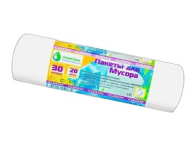 Мешки для мусора 30 л, белые, в рулоне 20 шт., ПНД, 7 мкм, 600х500 мм, MIRPACK Classik, 302042 в Шымкенте