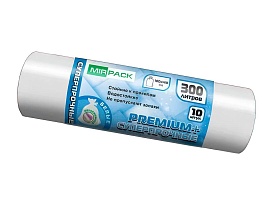 Мешки для мусора 300 л, белые, в рулоне 10 шт., ПВД 70 мкм, 1400х1000 мм, PREMIUM+, 300101602 в Шымкенте