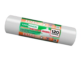 Мешки для мусора 120 л, белые, в рулоне 10 шт., ПНД, 14 мкм, 1100х700 мм, EXTRA, ex1201803 в Шымкенте