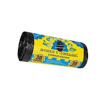 Мешки для мусора 30 л, с ушками, черные, в рулоне 30 шт., ПНД, 8 мкм, 580х460 мм, Крепакоф, 4607075710412 в Шымкенте Мешки для мусора 30 л, с ушками, черные, в рулоне 30 шт., ПНД, 8 мкм, 580х460 мм, Крепакоф, 4607075710412 в Шымкенте