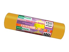 Мешки для мусора 120 л, биоразлагаемые, желтые, в рулоне 10 шт., ПНД, 14 мкм, 1100х700 мм, EXTRA, ex1201806 в Шымкенте