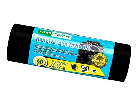 Мешки для мусора 60 л, ароматизированные, черные, в рулоне 20 шт., ПНД, 8 мкм, 800х600 мм, ХИТ, 6020867 в Шымкенте